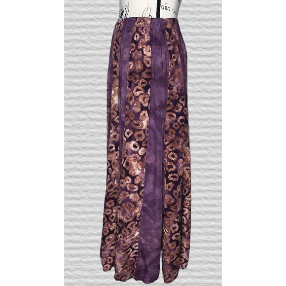 Vtg 90s Usindo Boho Batik 2 Piece Skirt Set Womens SM Purple Oversized Artsy - Picture 8 of 11